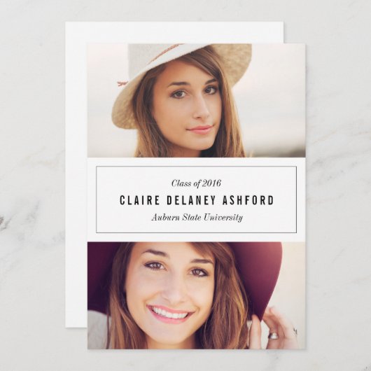 Stijlvolle bekendmaking van twee foto-Afstuderen Kaart (Voorkant / Achterkant)