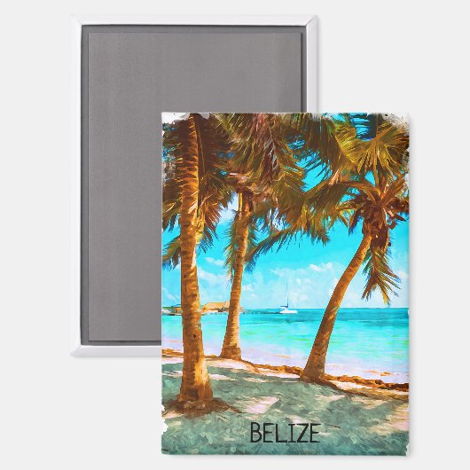 Stijlvolle Belize Tropical Beach Waterverf Magneet (Voorkant / Achterkant)