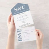 Stijlvolle Betaalbare Ampersand Monogram Blauwe Hu All In One Uitnodiging (Afscheurbaar)