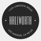 Stijlvolle bewerkbare achternaam & cirkeltekst ronde sticker (Voorkant)