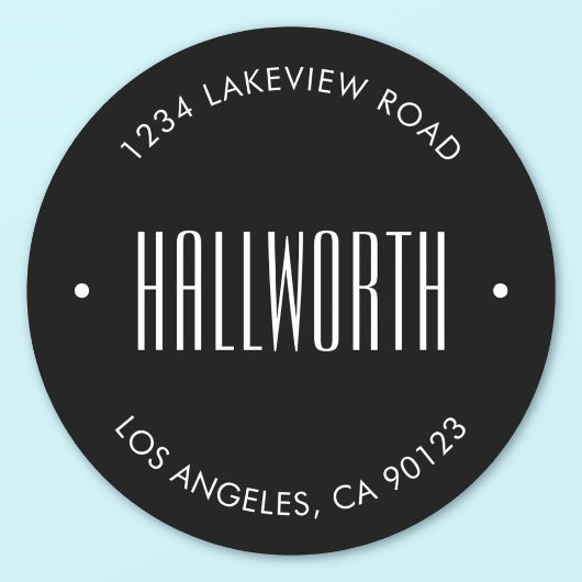 Stijlvolle bewerkbare achternaam & cirkeltekst ronde sticker