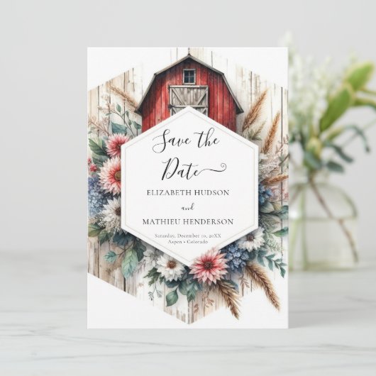 Stijlvolle bewerkbare Barnyard Wedding Save The Date (Staand voorkant)
