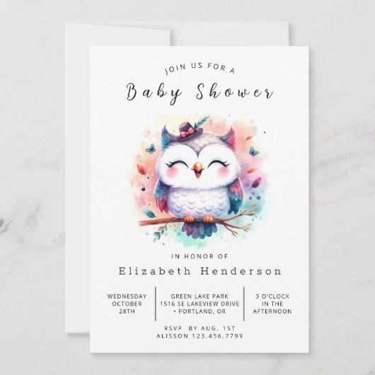 Stijlvolle bewerkbare uil Baby shower Kaart (Voorkant)