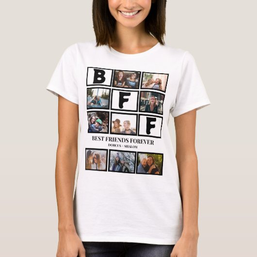 Stijlvolle BFF Best Friends Forever 9 Photo Collag T-shirt (Voorkant)