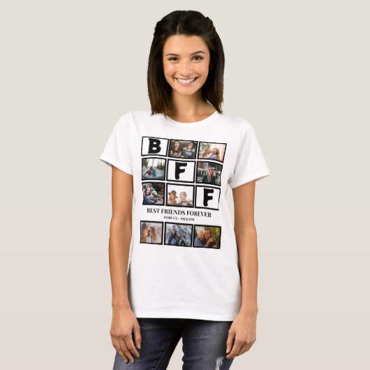 Stijlvolle BFF Best Friends Forever 9 Photo Collag T-shirt (Voorkant volledig)
