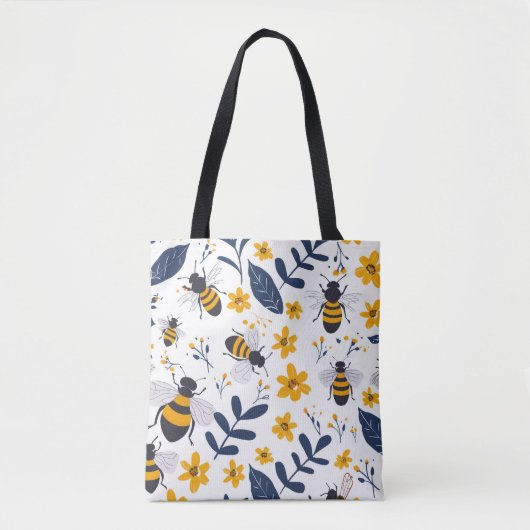 Stijlvolle bij en bloemmotief Canvas tas (Voorkant)