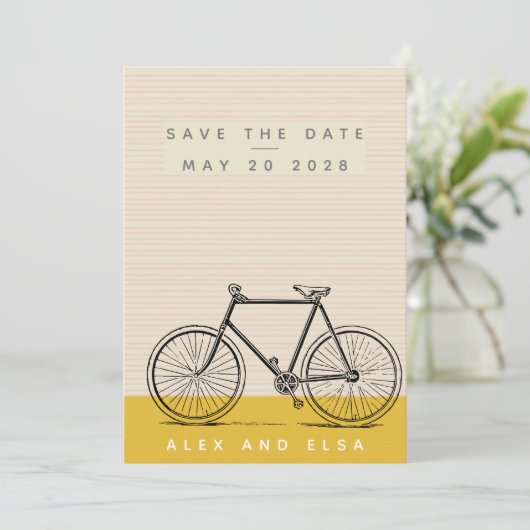 Stijlvolle bijenillustratie Blush en gele naam Save The Date (Staand voorkant)