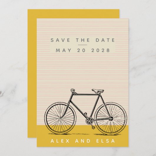 Stijlvolle bijenillustratie Blush en gele naam Save The Date (Voorkant / Achterkant)