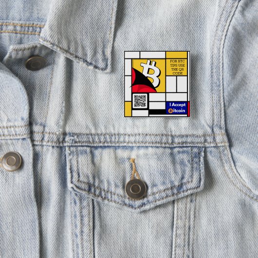 Stijlvolle Bitcoin - BTC crypto Vierkante Button 5,1 Cm (In situ)