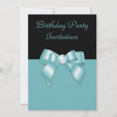 Stijlvolle Black & Blauwgroen Diamond Bow Verjaard Kaart (Voorkant)