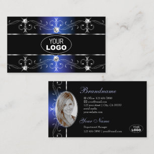 Stijlvolle Black Blue  Borders Jewels Logo Foto Visitekaartje