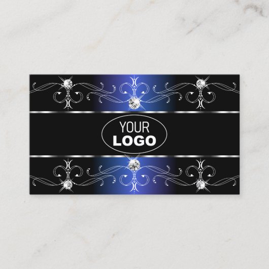 Stijlvolle Black Blue  Borders Jewels Logo Foto Visitekaartje (Voorkant)