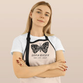 Stijlvolle Black Butterfly Logo Blush Pink medewer Schort