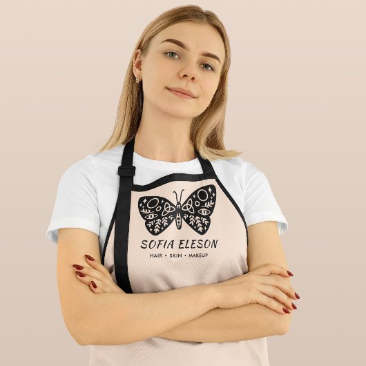 Stijlvolle Black Butterfly Logo Blush Pink medewer Schort