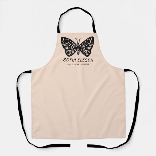 Stijlvolle Black Butterfly Logo Blush Pink medewer Schort (Voorkant)