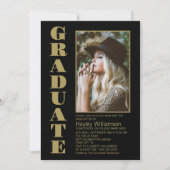Stijlvolle Black Custom Photo Graduation Party Kaart (Voorkant)