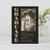 Stijlvolle Black Custom Photo Graduation Party Kaart (Staand voorkant)