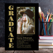 Stijlvolle Black Custom Photo Graduation Party Kaart