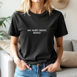 Stijlvolle Black Eat Sleep Creëer Repeat Slogan T-shirt