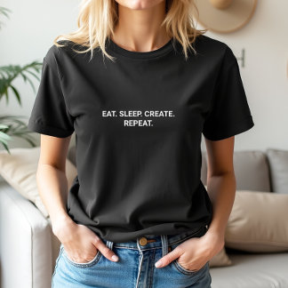 Stijlvolle Black Eat Sleep Creëer Repeat Slogan T-shirt
