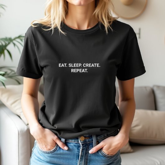 Stijlvolle Black Eat Sleep Creëer Repeat Slogan T-shirt