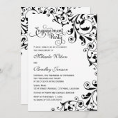 Stijlvolle Black en White Swirls Engagement Party Kaart (Voorkant / Achterkant)