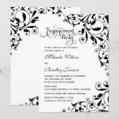 Stijlvolle Black en White Swirls Engagement Party Kaart (Voorkant / Achterkant)