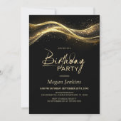 Stijlvolle Black Gold Any Age verjaardagsfeestje Kaart (Voorkant)