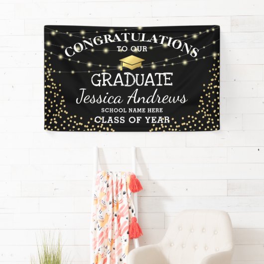 Stijlvolle Black & Gold Class van 2025 Afstuderen Spandoek (Insitu)