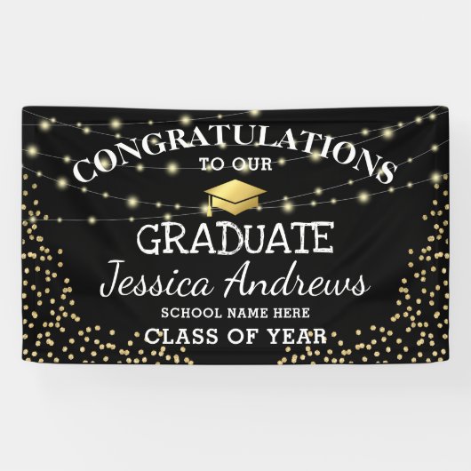 Stijlvolle Black & Gold Class van 2025 Afstuderen Spandoek (Horizontaal)