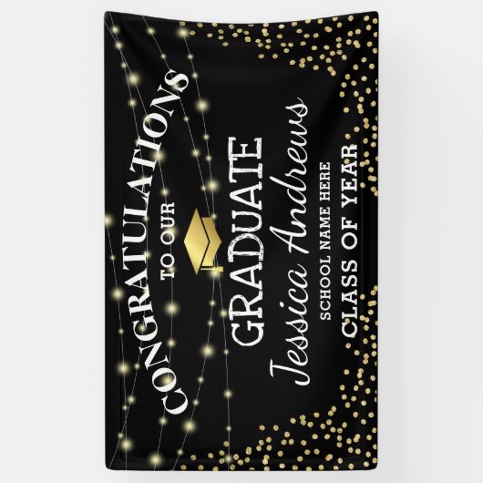 Stijlvolle Black & Gold Class van 2025 Afstuderen Spandoek (Verticaal)