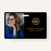 Stijlvolle Black Gold Company Medewerker Foto-ID Badge (Voorkant)