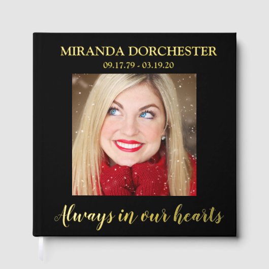 Stijlvolle Black & Gold foto begrafenis Gastenboek (Voorkant)
