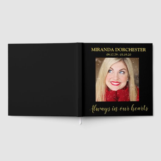 Stijlvolle Black & Gold foto begrafenis Gastenboek (Volledig)