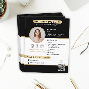 Stijlvolle Black Gold Notary Foto QR Code Marketin Flyer
