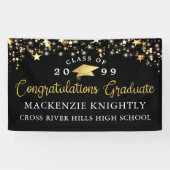 Stijlvolle Black Gold Script-Afstudeerders sterren Spandoek (Horizontaal)