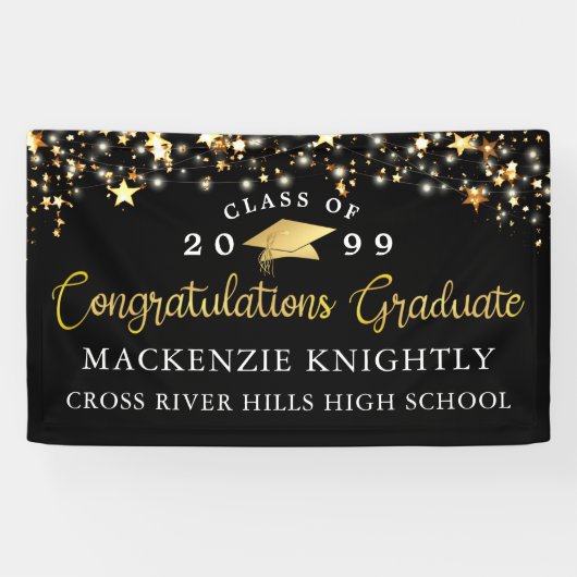 Stijlvolle Black Gold Script-Afstudeerders sterren Spandoek (Horizontaal)