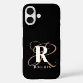 Stijlvolle Black Gold Script Monogram Naam Case-Mate iPhone Case (Achterkant)