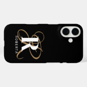 Stijlvolle Black Gold Script Monogram Naam Case-Mate iPhone Case (Achterkant (horizontaal))