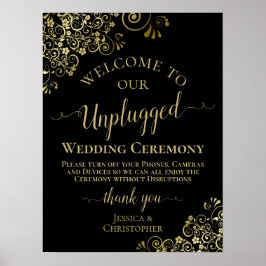 Stijlvolle Black & Gold Unplugged Wedding Ceremony Poster