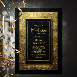 Stijlvolle Black Gold Verjaardagsfeest voor elke l Kaart