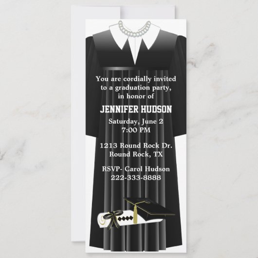 Stijlvolle Black Gown Graduation Party Uitnodiging (Voorkant)