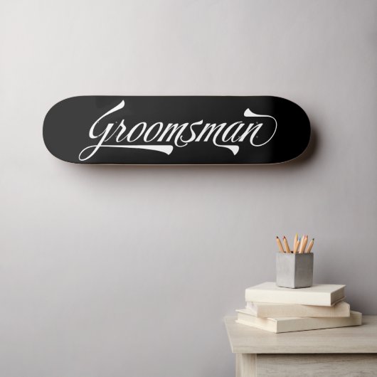 Stijlvolle Black Retro Typografie Groomsman Skateb Persoonlijk Skateboard (Muurkunst (Horizontaal))