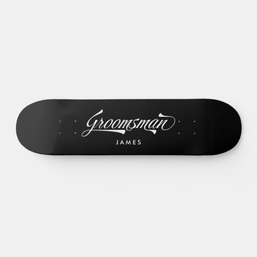 Stijlvolle Black Retro Typography Groomsman Persoonlijk Skateboard (Horizontaal)