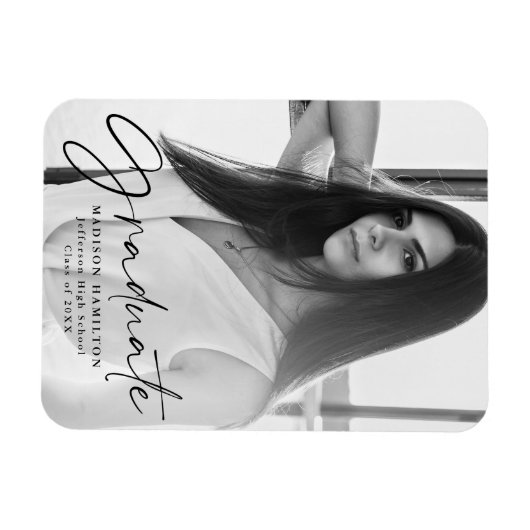 Stijlvolle Black Script Afstuderen Aankondigingsfo Magneet (Horizontaal)