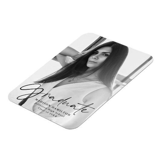 Stijlvolle Black Script Afstuderen Aankondigingsfo Magneet (Linkerzijde)