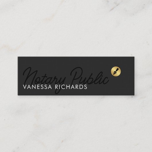 Stijlvolle Black Script Notary Public Gold Pen Nib Mini Visitekaartje (Voorkant)