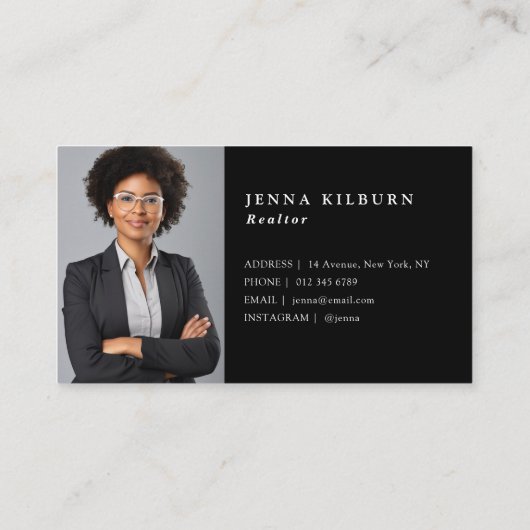 Stijlvolle Black Script Realtor Visitekaartje (Achterkant)
