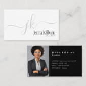 Stijlvolle Black Script Realtor Visitekaartje (Voorkant / Achterkant)