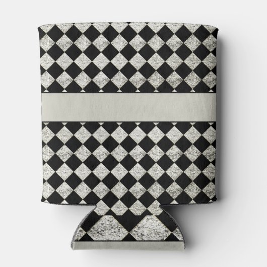 Stijlvolle Black & Silver Glitter Checkers Blikjeskoeler (Achterkant)